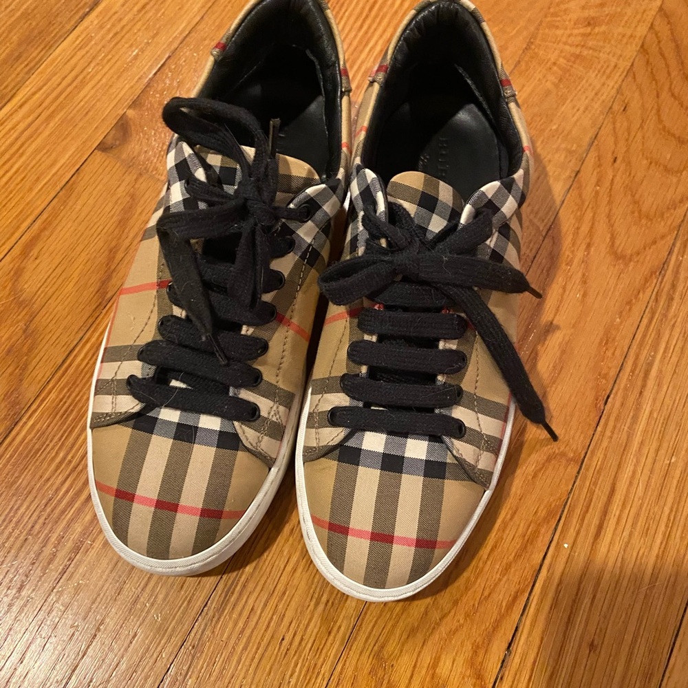 Burberry Tan and Black Plaid Sneakers